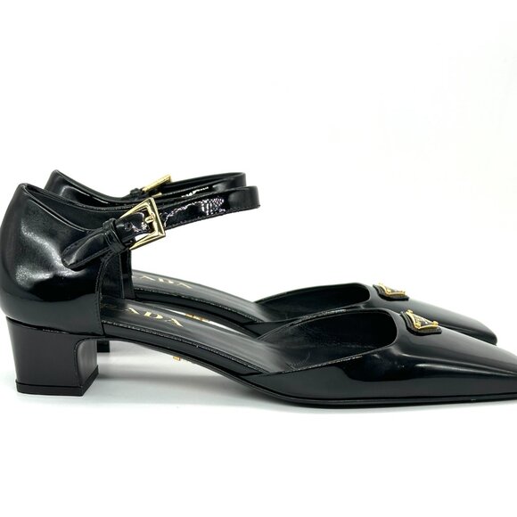 PRADA Modellerie Logo D'Orsay Square Toe Ankle Strap Mary Jane Pumps Heels - Picture 11 of 16